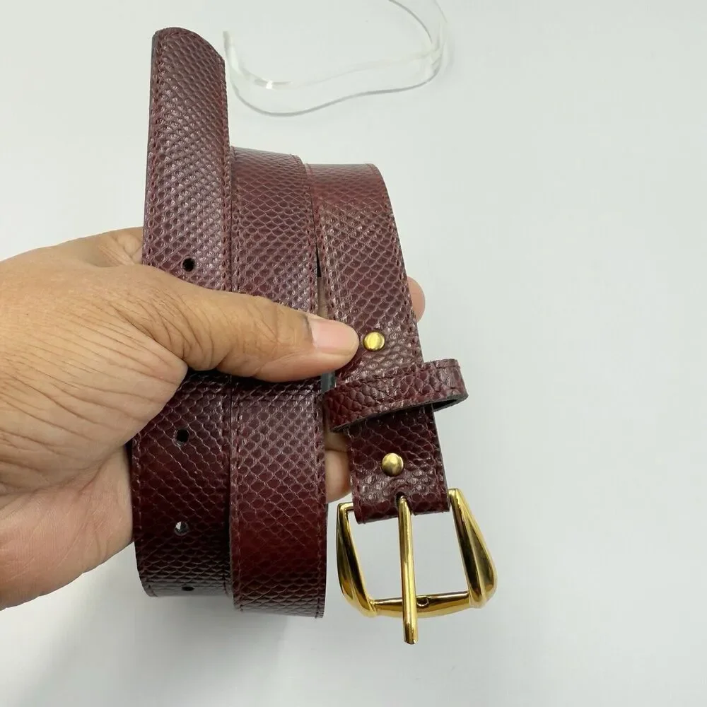 Women Snakeskin Pattern Dress Belt Slim Red Size 12 Gold Buckle